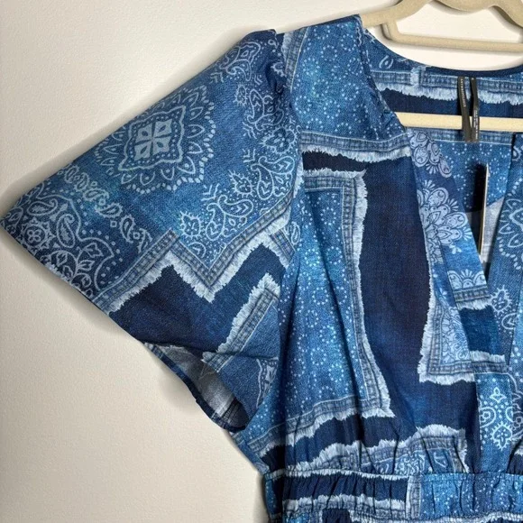 Anthro Maeve Somerset Maxi Dress XL Blue Bandana Cotton Smocked Waist NWT - Picture 9 of 13